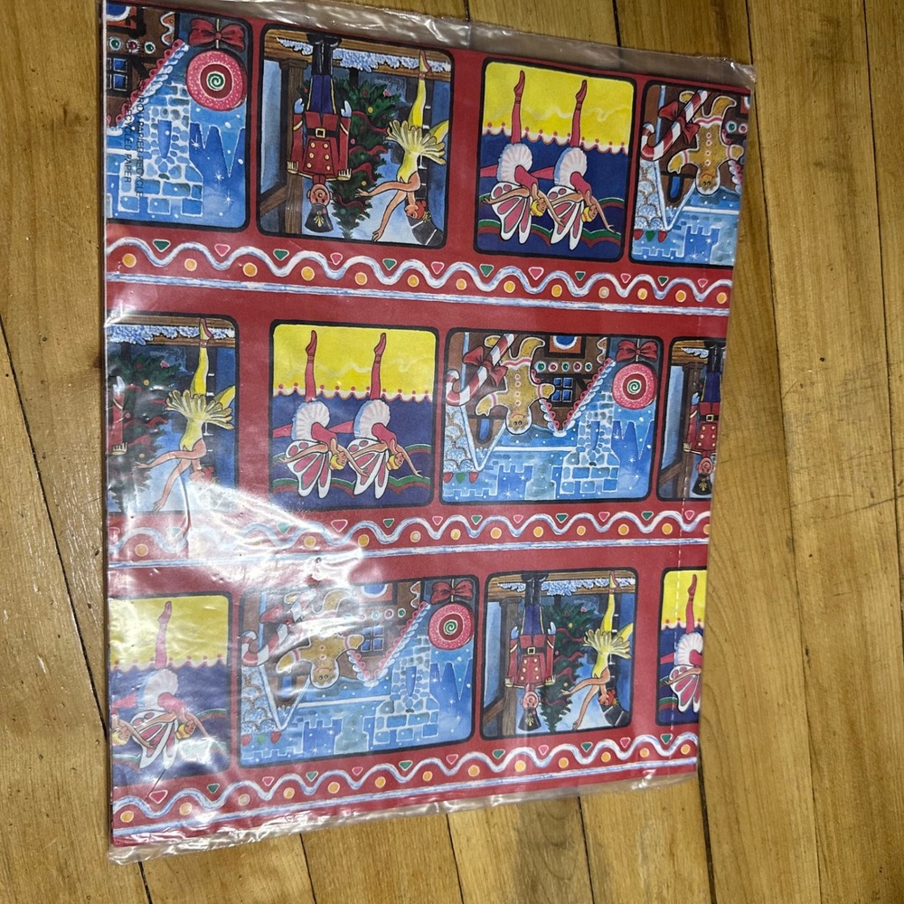 Vintage Paul Livingston Christmas Nutcracker Gingerbread Gift Wrapping Paper 80s